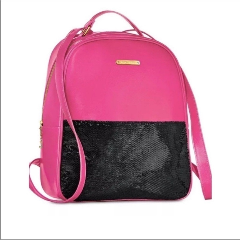 Juicy Couture Faux Leather Pink and Black Sequins Backpack